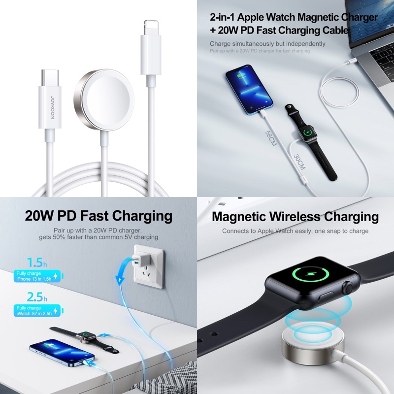 Original Joyroom S-IW004/S-IW011 Type-C to Magnetic Charger for 🍎Ap iP Watch,S-IW002S 2 in 1 Magnetic Charger + iP Cable | Shopee Malaysia