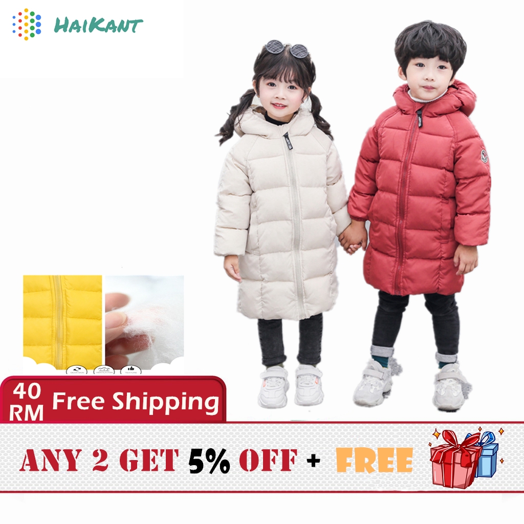 HaiKant Autumn Winter Children's Plus Velvet Coat Boys Girls Thicken Hooded  Jacket Warm Long Coats