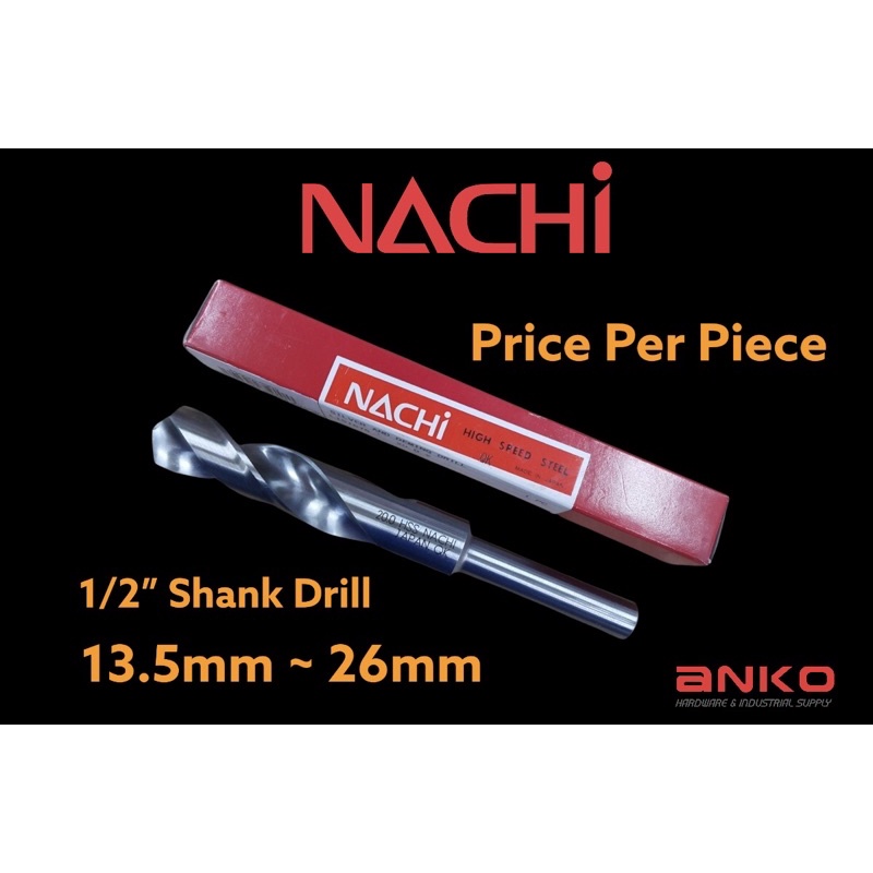 (100 ORI) 13.5MM 26MM NACHI HSS 1/2” SHANK DILL BIT STRAIGHTSHANK