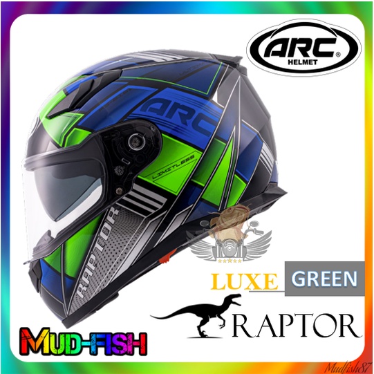 TOPI KELEDAR ARC RAPTOR LUXE FULLFACE HELMET Black / Blue - GREEN ...