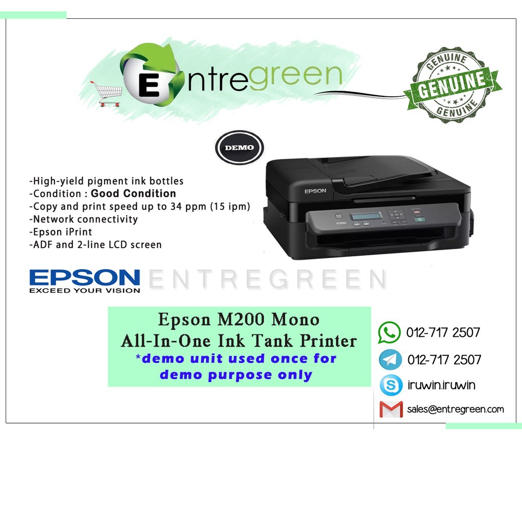 Epson M200 Mono All In One Ink Tank Printer Demo Unit With Very New Good Condition Full Ink 6203