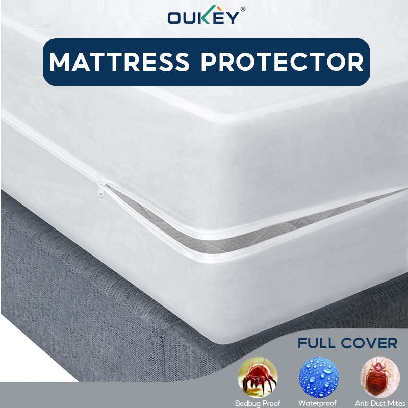 Zipper Mattress Protector Waterproof Bedbug Proof Mattress Cover Queen ...