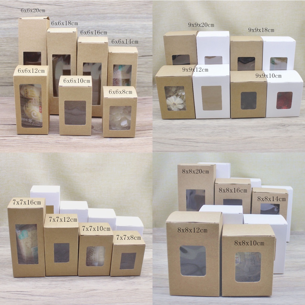 10Pcs 6cm/7cm/8cm/9cm Paper Kraft Window Box Packing Gift Boxes Window ...