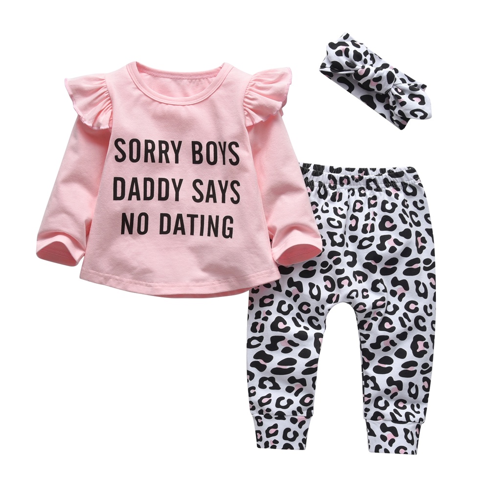 Hot Deal Baby Girls Clothes Cotton Set Loverly Fly Sleeve Letter Print Tops  Leopard Pants With Headband 3Pcs Newborn Kids Outfits Casual Infant Baby  Clothing Sets Ready Stock