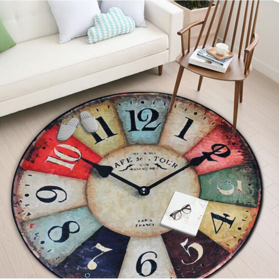 Carpet Retro Clock Design Round Plush Shaggy Fluffy Rug Anti-slip Floor ...