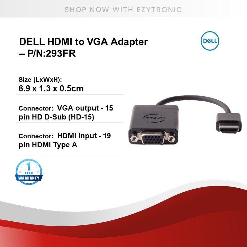 DELL HDMI to VGA Adapter P/N293FR , 470ACJN Shopee Malaysia