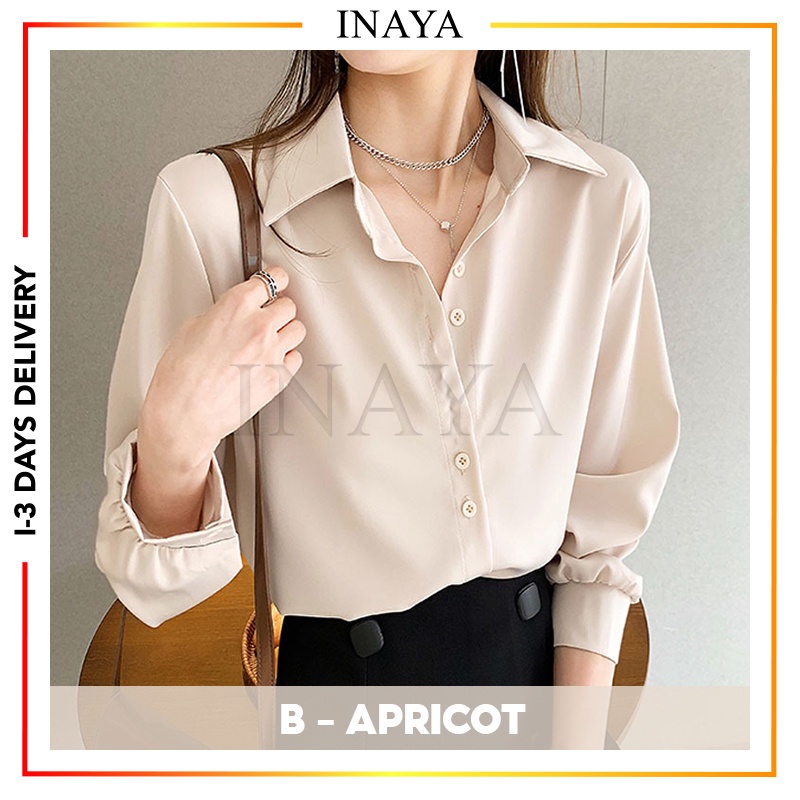 Inaya Women Loose Chiffon Blouse Office Wear M 4xl Long Sleeve Shirt