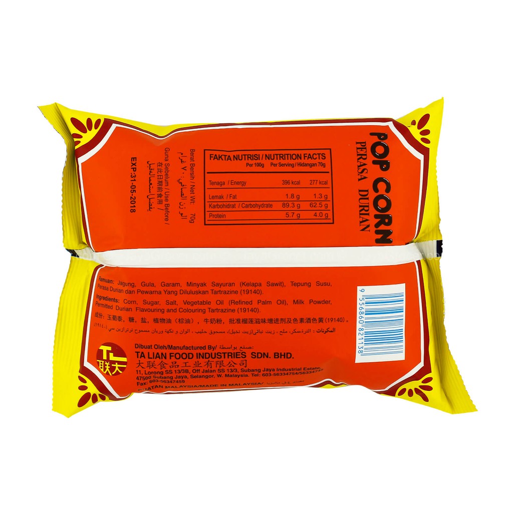 Cap Durian Pop Corn/Popcorn Durian snack 70g | Shopee Malaysia