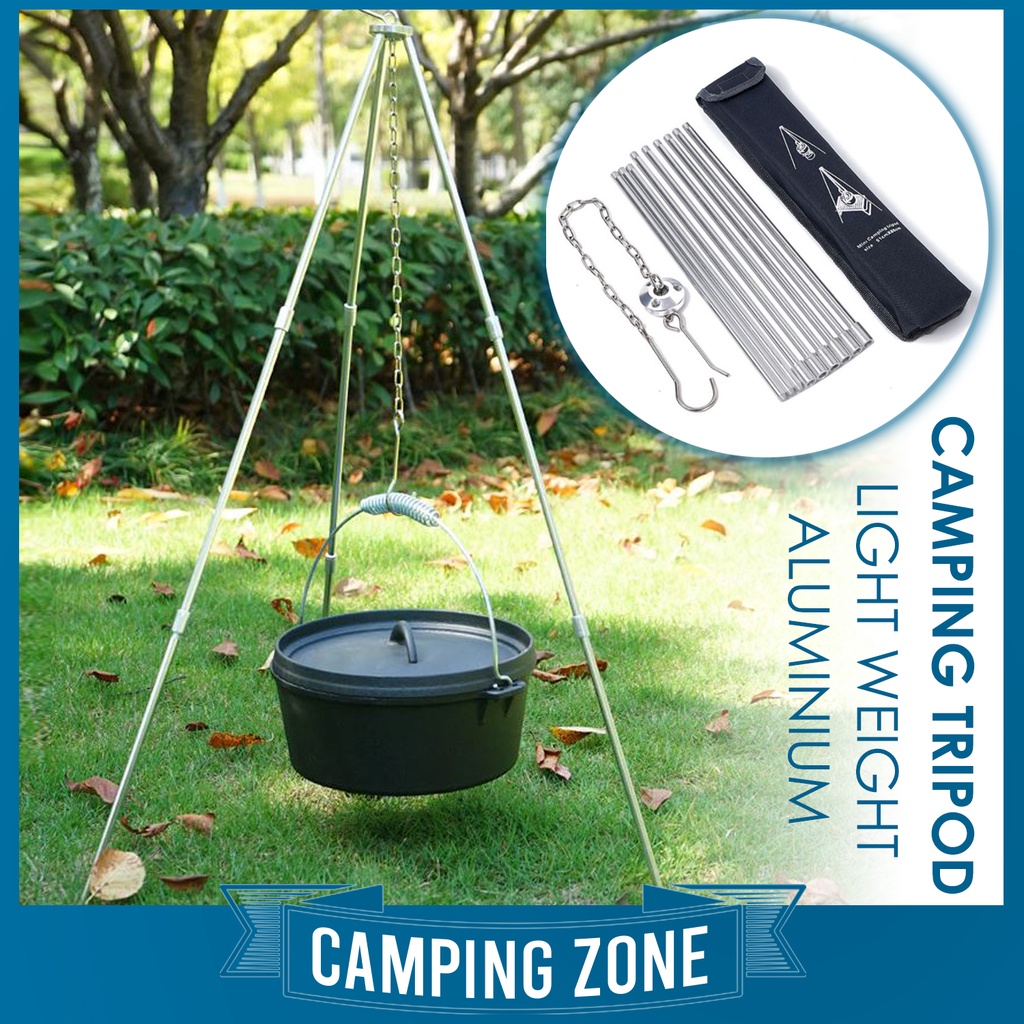 ALUMINIUM CAMPING TRIPOD Fire Hanging Pot Outdoor Campfire Cookware