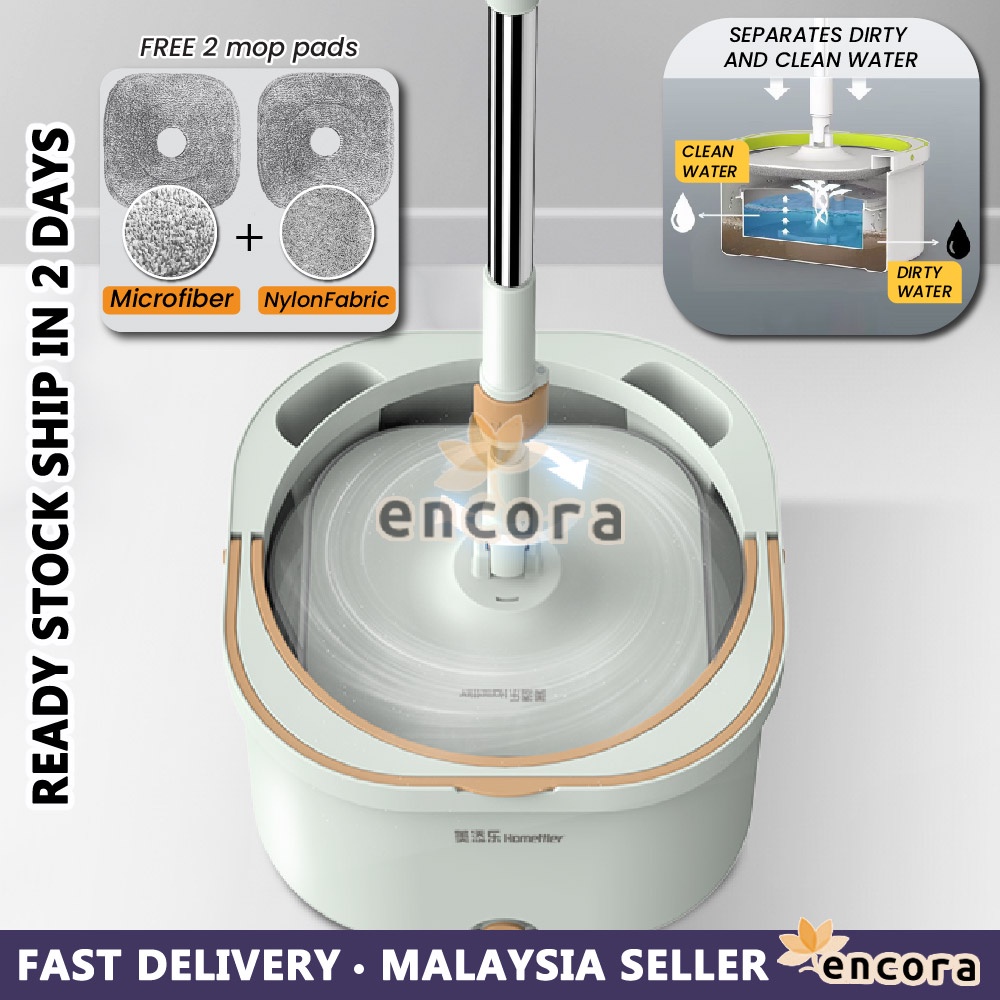 Encora 360° Rotation Dirty & Clean Water Separation Square Spin Mop ...
