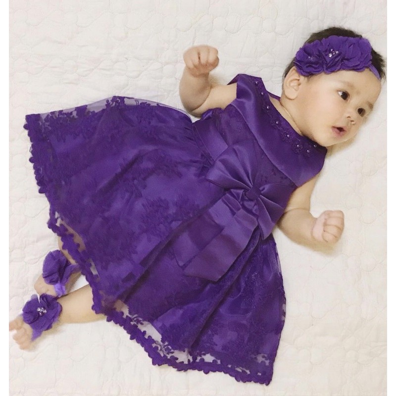 Baby Dark Purple Ribbon Dress Shopee Malaysia