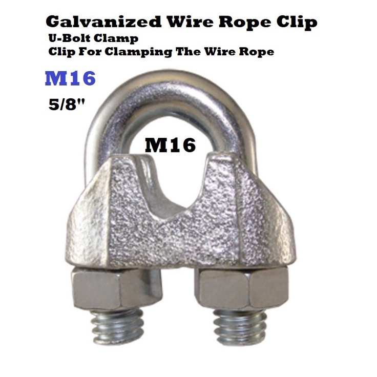 Galvanized Wire Rope Clip M16 UBolt Clamp M16 Clip For Clamping
