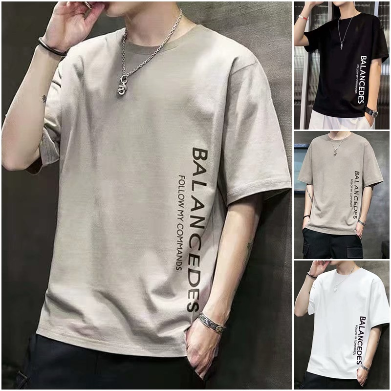 Ready Stock M 4XL Plus Size Korean style letter printed round neck short sleeve T shirt for men new trend all match loose half sleeved youth bottoming shirt Tshirt top men s Shopee Malaysia