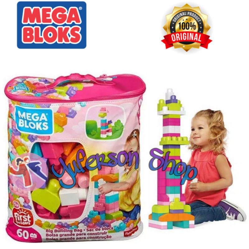 Fisher Price Mega Bloks Big Building Bag Blocks Pink 60 Pcs | Shopee ...