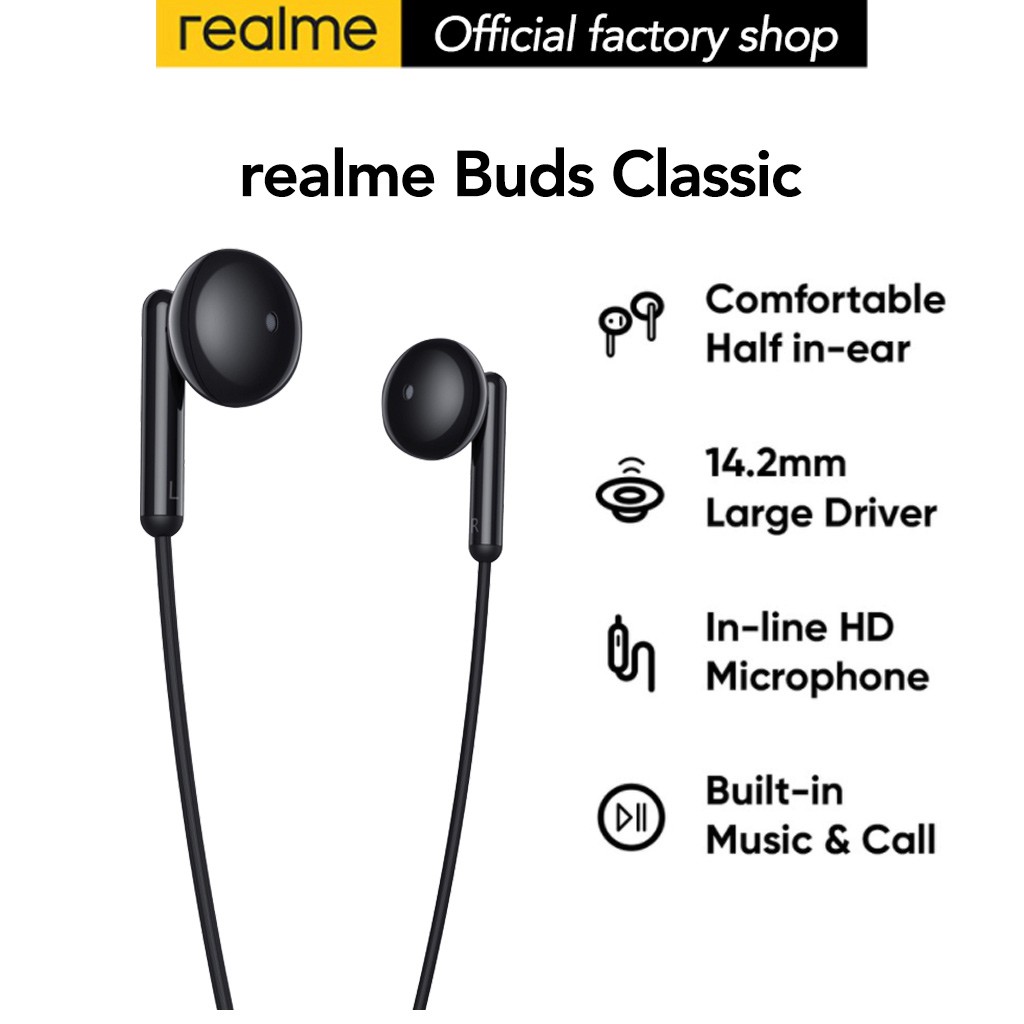 Realme Buds Classic Wired Earphones with HD Microphone Black, Hi