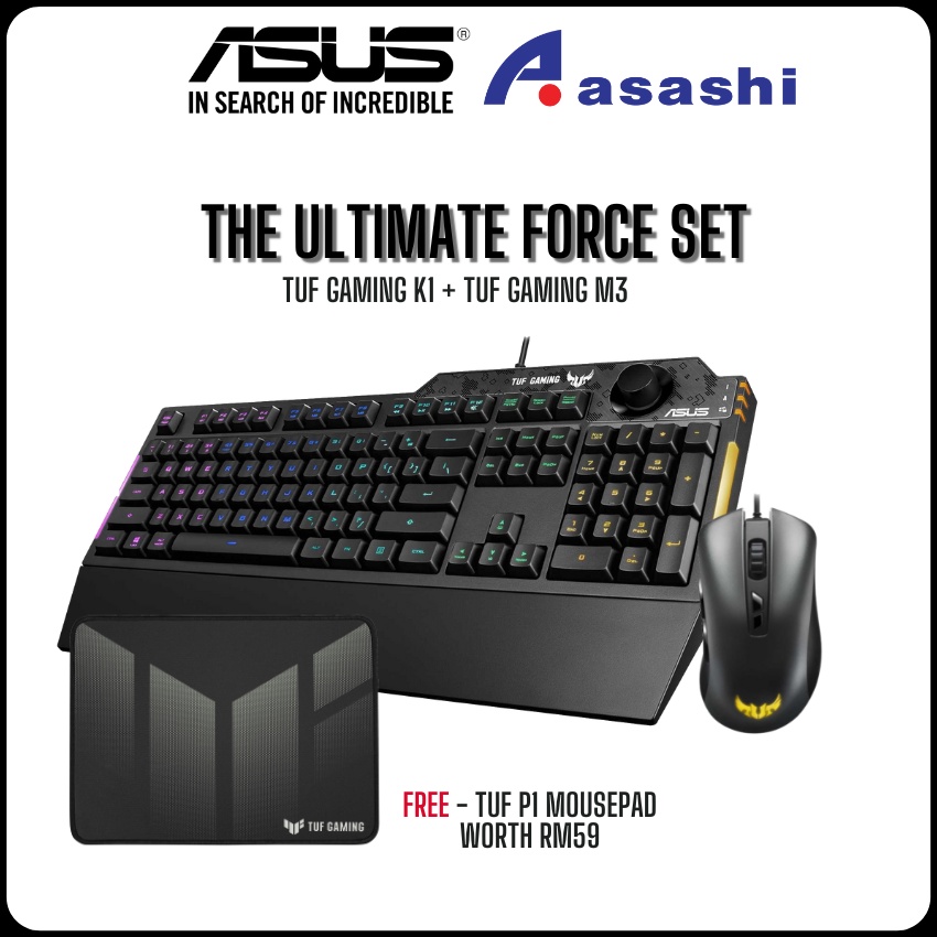 ASUS TUF Gaming K1 [Keyboard] TUF Gaming M3 [Mouse] FREE TUF P1
