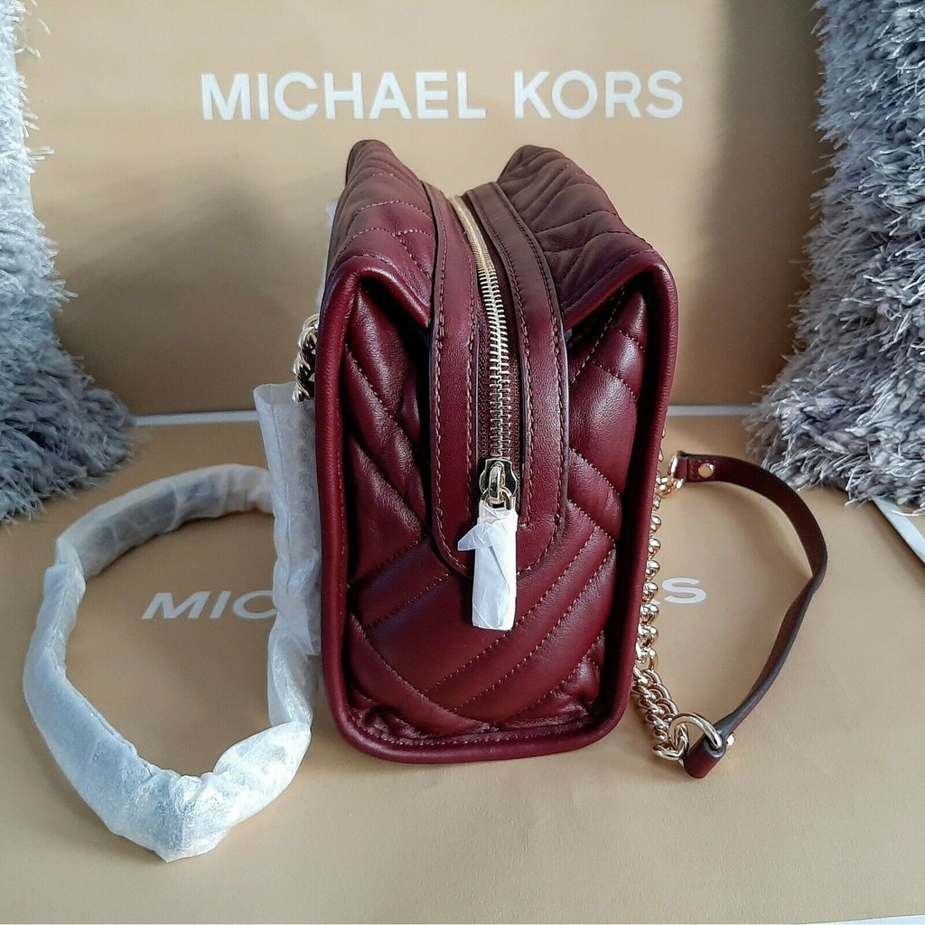 Michael Kors Kathy SM Satchel Quilted Leather Bag MERLOT