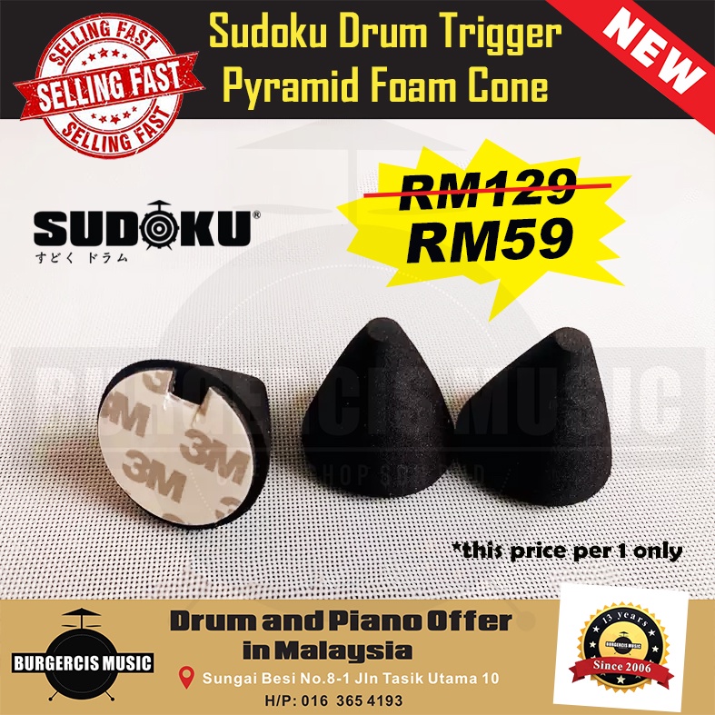 Sudoku Drum Piezo Dual Zone Trigger/Trigger Pyramid Foam Cone & Round