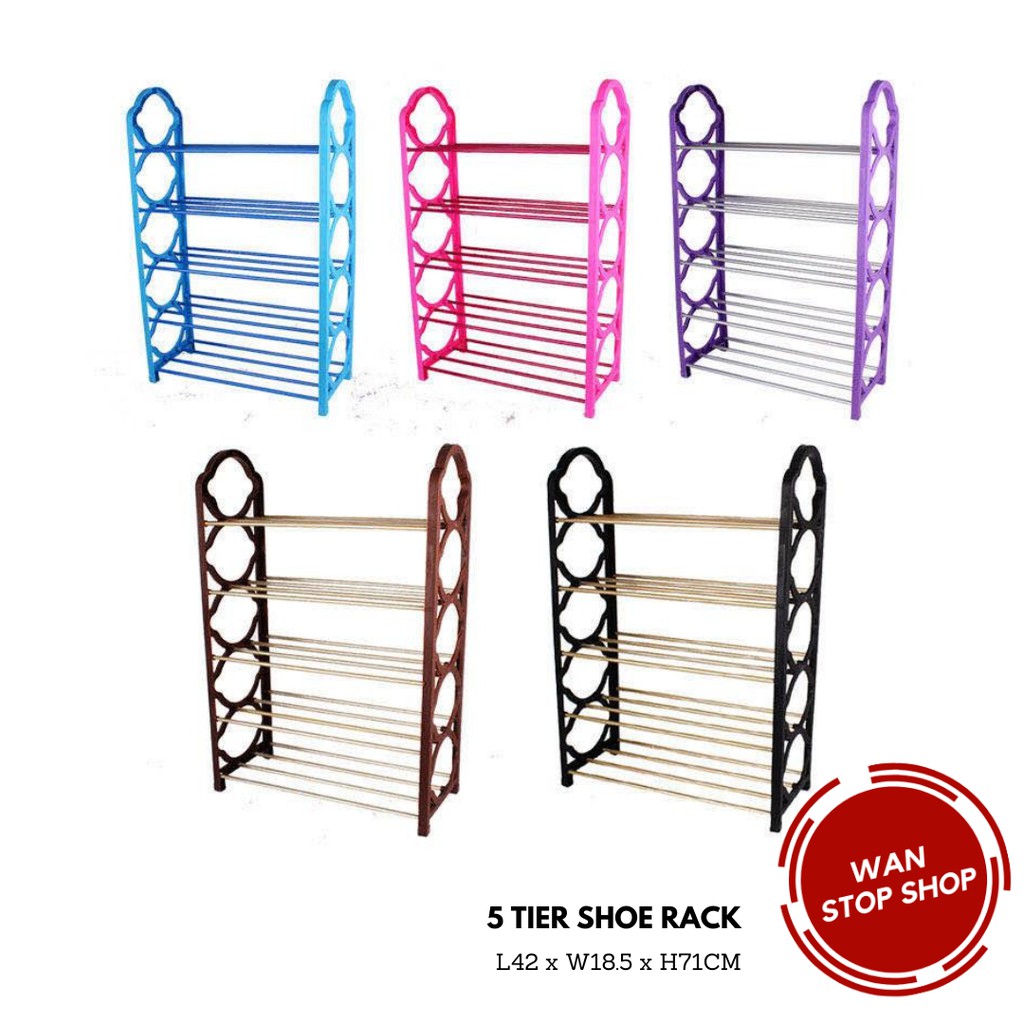 5 Tier Plastic Shoe Rack With Iron Tubes Simple Shoe Rack Storage Shoe