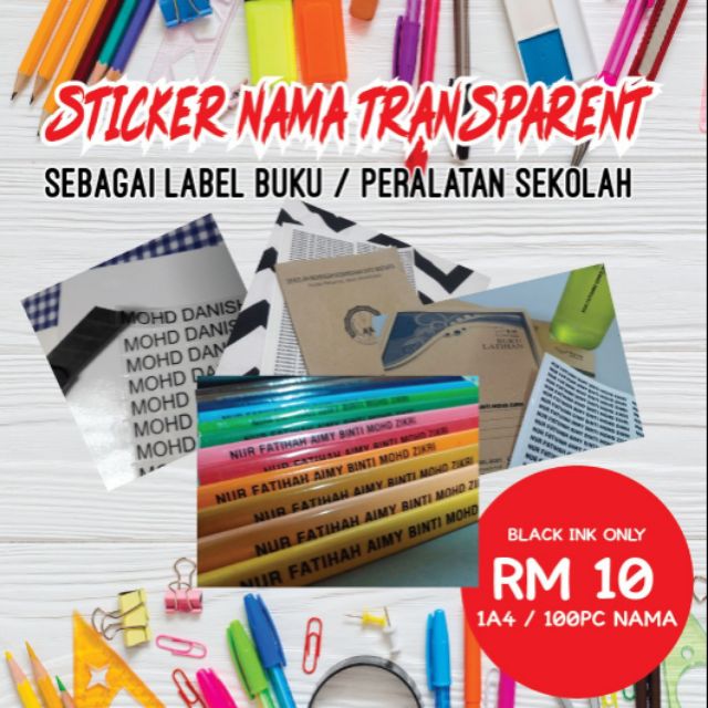 Stiker nama transparent clear stiker | Shopee Malaysia