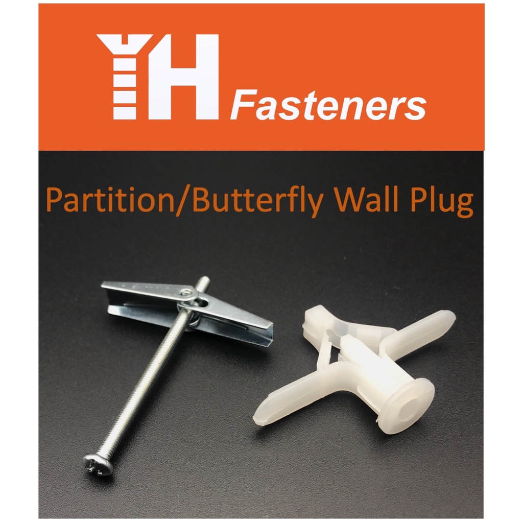 (10 pcs) Butterfly Plastic or Metal Spring Wall Plug for Hollow