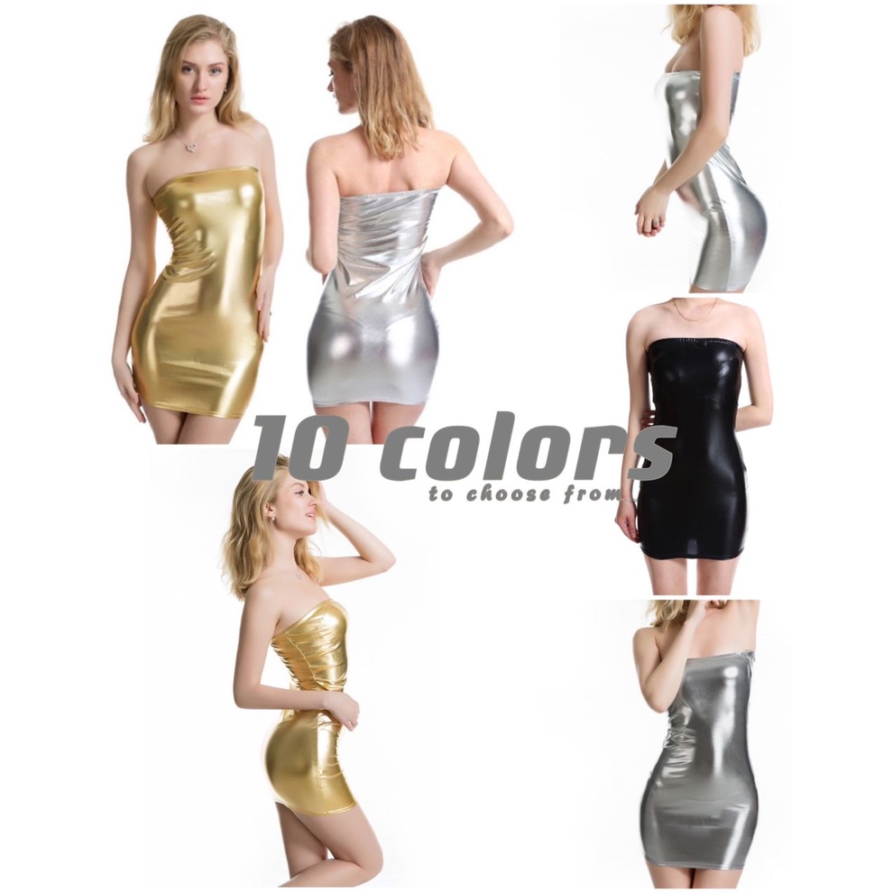 Bandage Dress Mini Tight Metallic Bright Neon Pu Hot Figure Glam Rock Erotic Sexy Forplay 6683