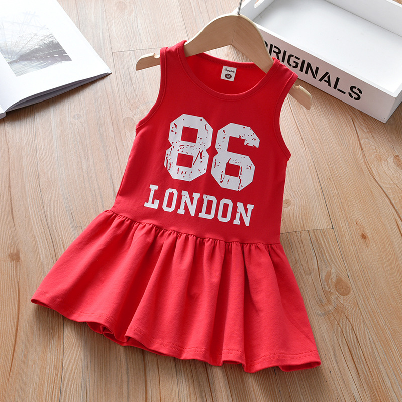 Baby Girls Sports Dresses Children Kids Number Prints Red Vest