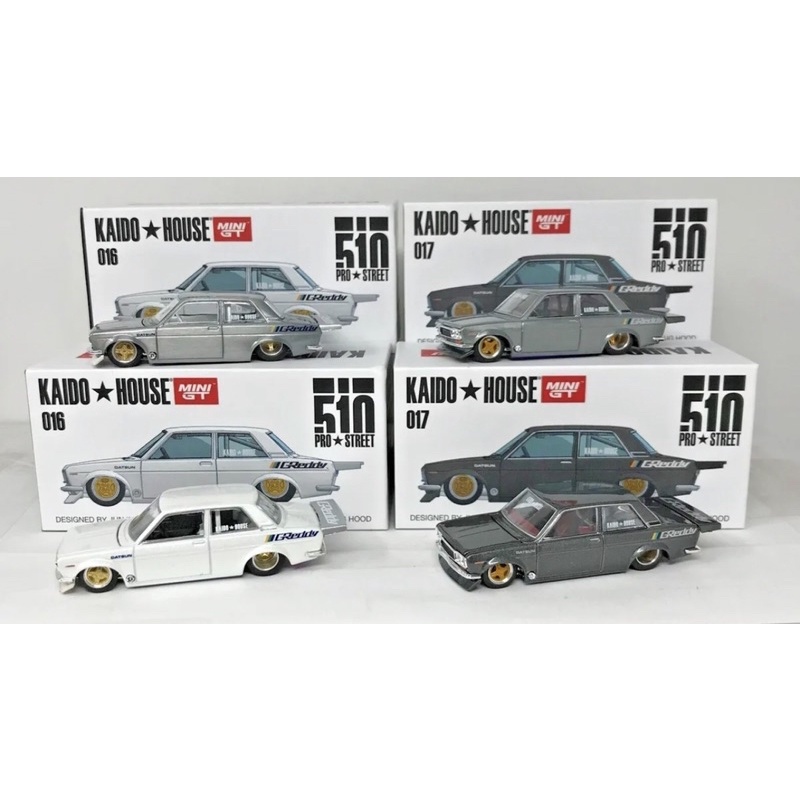 1/64 MINI GT KAIDO HOUSE 017 DATSUN 510 2 PORTE PRO STREET GREDDY &ndash; Grigio Metallizzato Sigillato