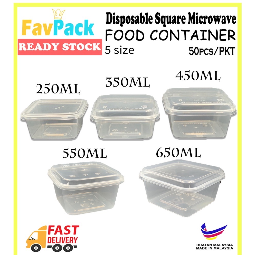 650ML Square Container with Lids- SLV10/PACK50/CTN500