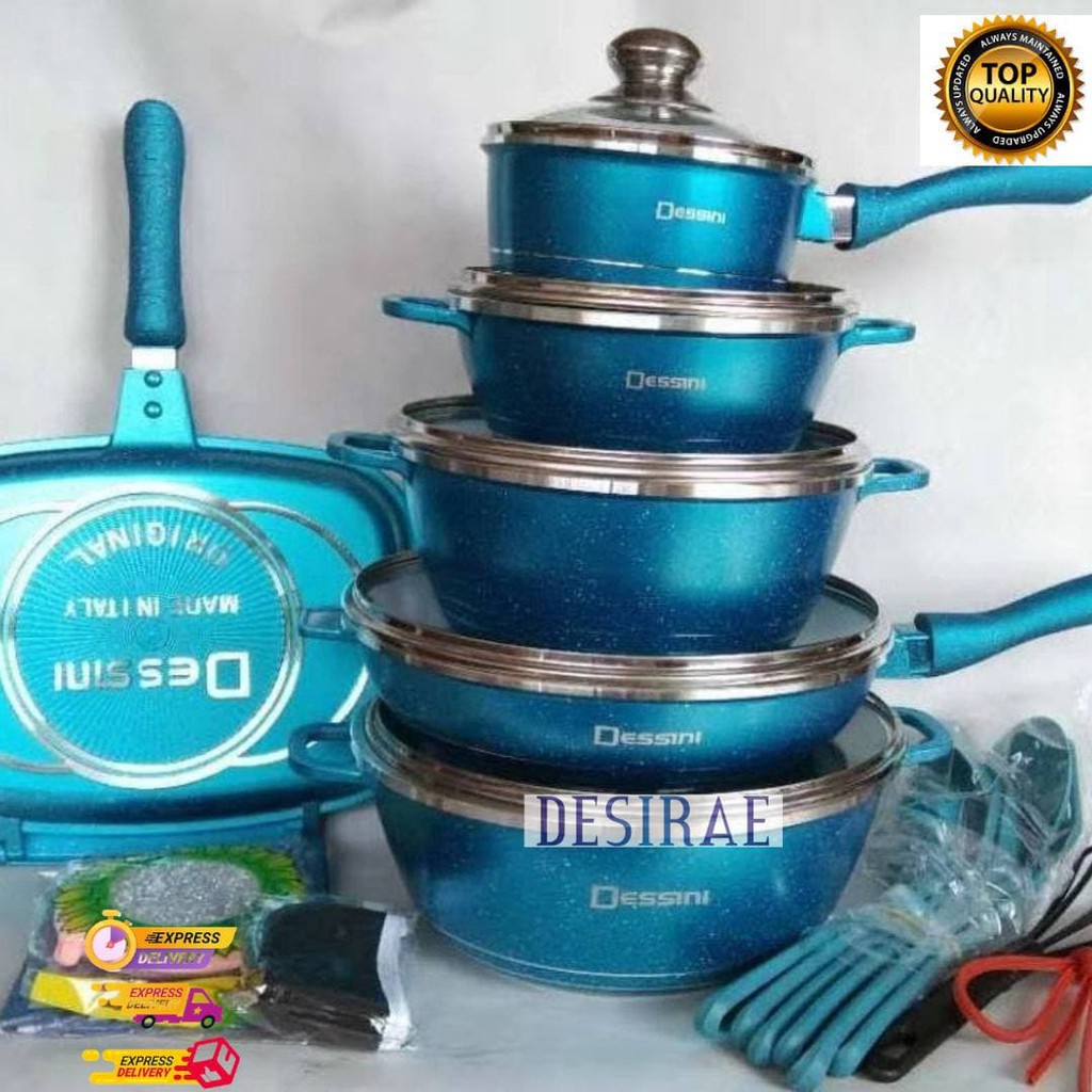 [New Design] Dessini 23 Pcs Cookware Non Stick Deep Fry Pan Periuk Ajaib Shopee Malaysia