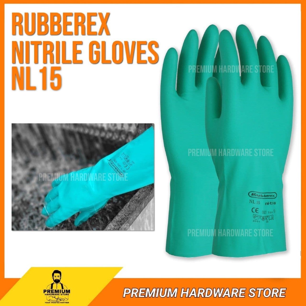 Rubberex Eco Nitrile Gloves NL15(10) Chemical Resistant Sarung Tangan ...