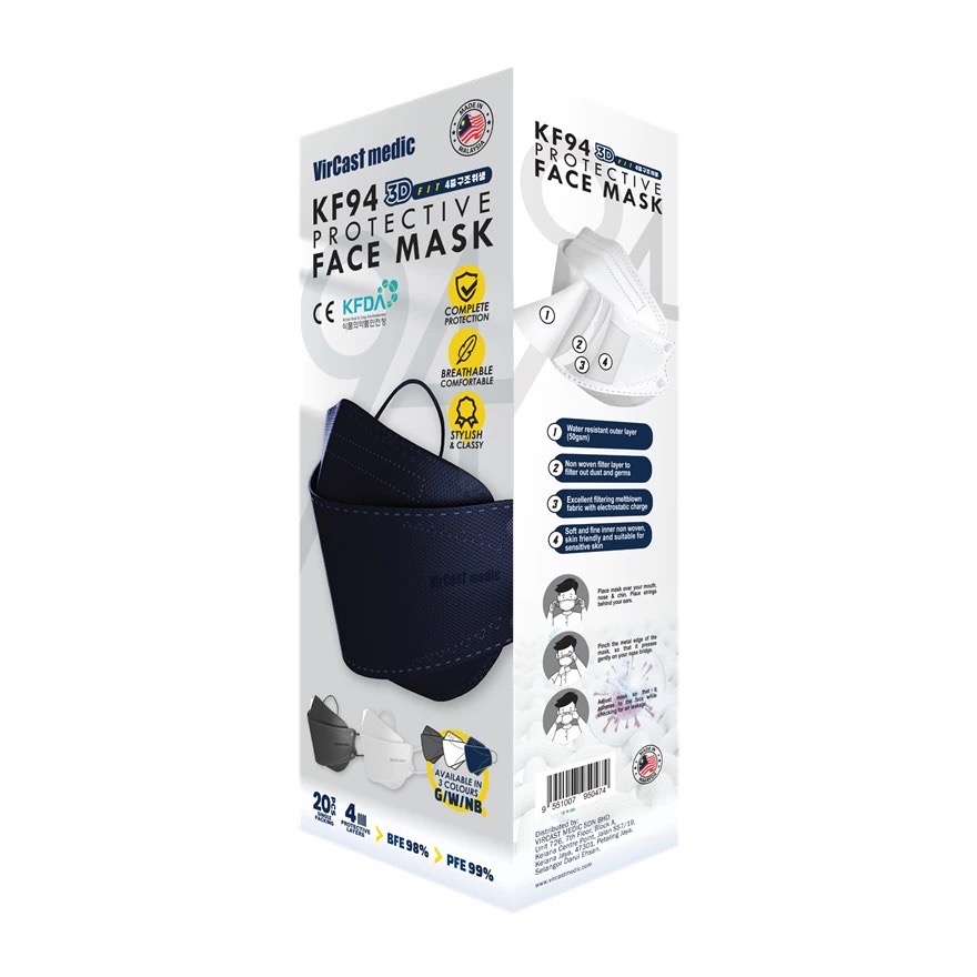 Vircast Medic KF94 Protective Face Mask (20's) Mix Colour (Grey, White