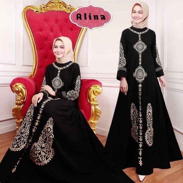 New Abaya Exclusive Alina, Gold Embroidery | Shopee Malaysia