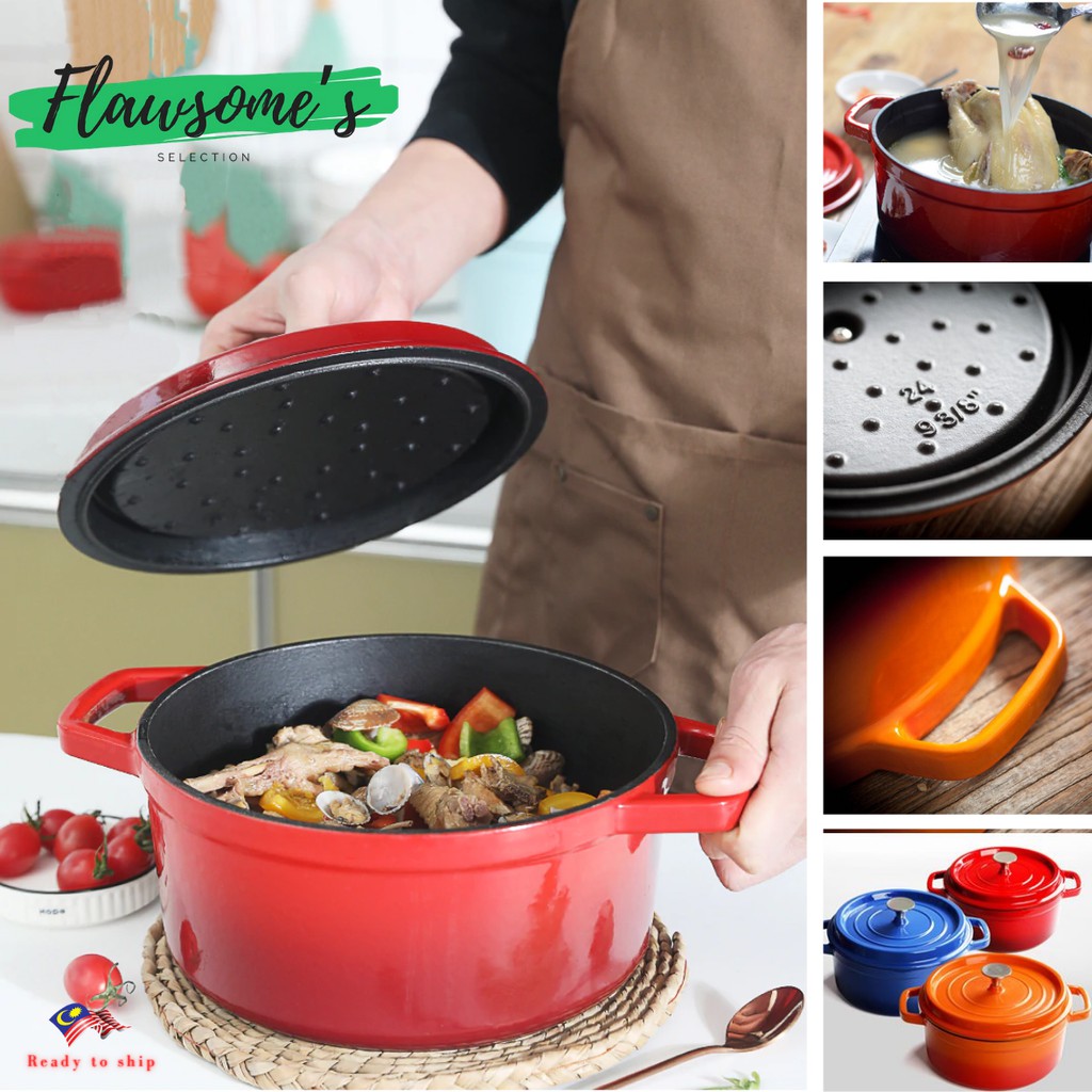 24cm Enamel Dutch Oven Non Stick French Casserole Stew Soup