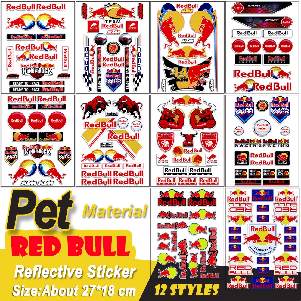 1 Set Reflective Red Bull Helmet Motorcycle Racing Stickers Car