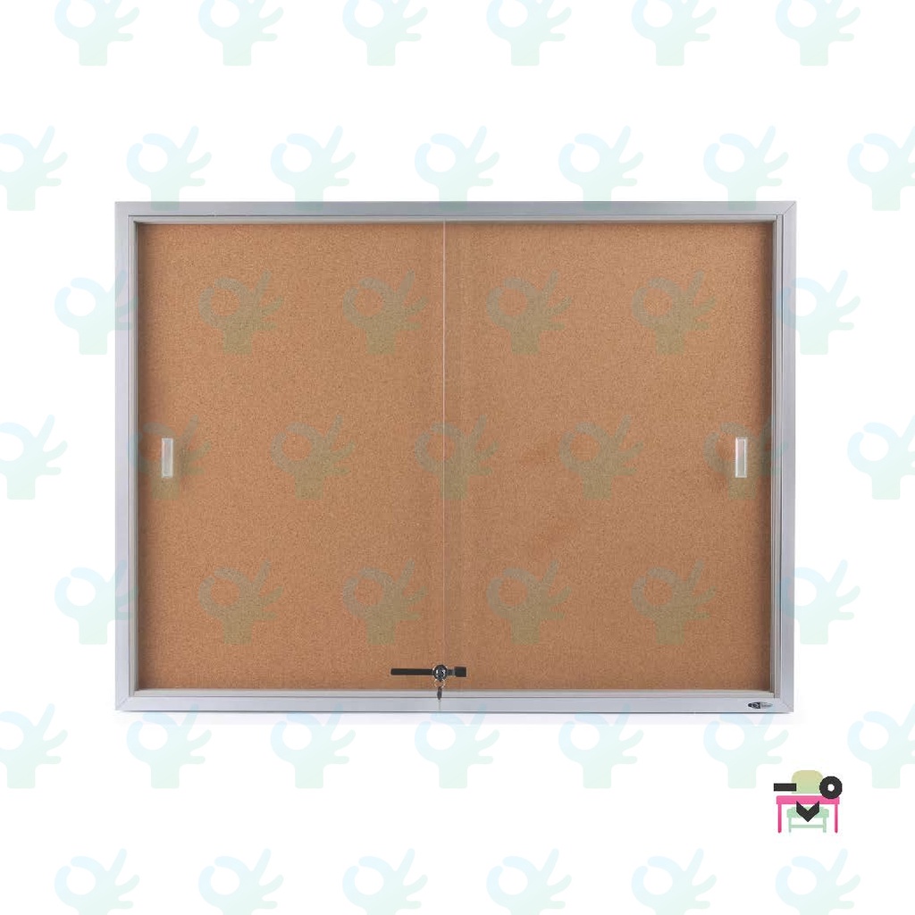 Sliding Glass Aluminium Notice Board Cork Surface (Brown / Standard Frame) 180cm x 120cm