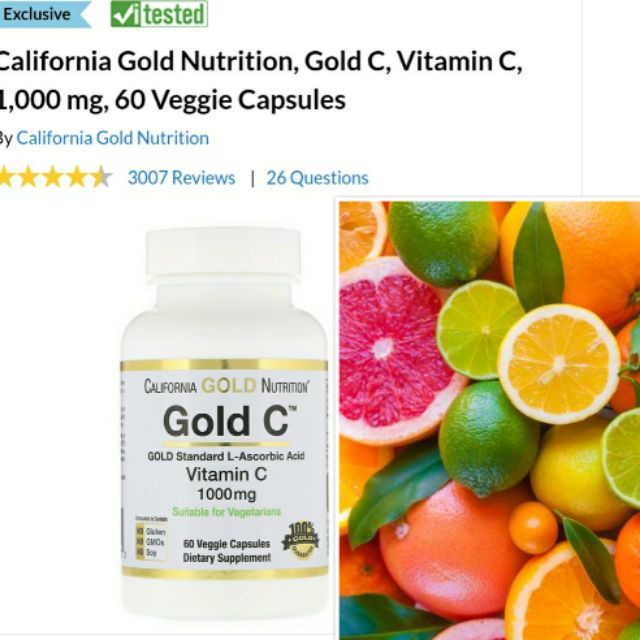 California Gold Nutrition Vitamin C 1,000 mg (60 Veggie Caps) | Shopee ...