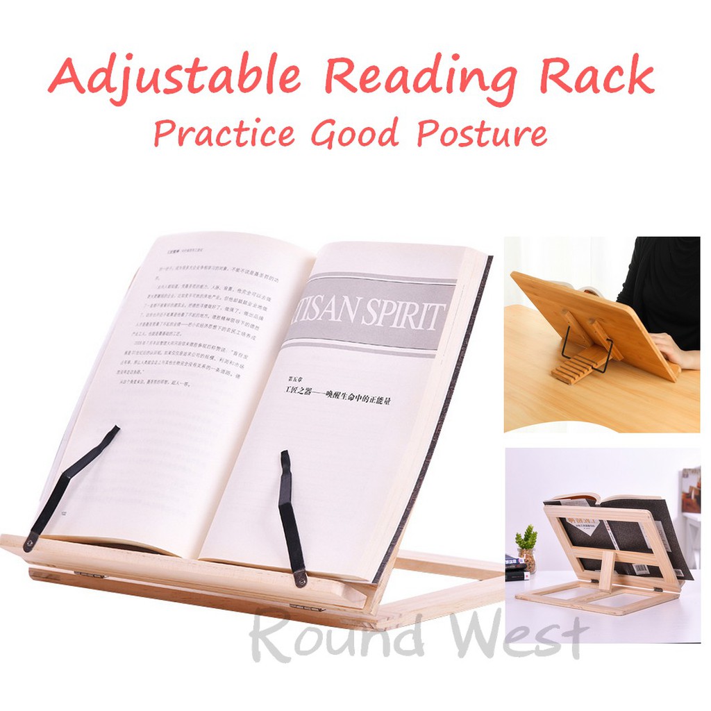Wooden Bamboo Book Reading Rack Adjustable Foldable Stand | Rak Bacaan ...