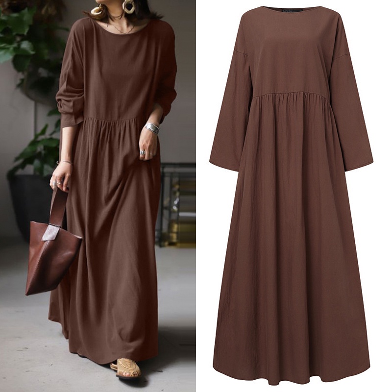WOMEN‘S LONG DRESS Loose long dress cotton solid color long dress PLUS SIZE DRESS Shopee Malaysia