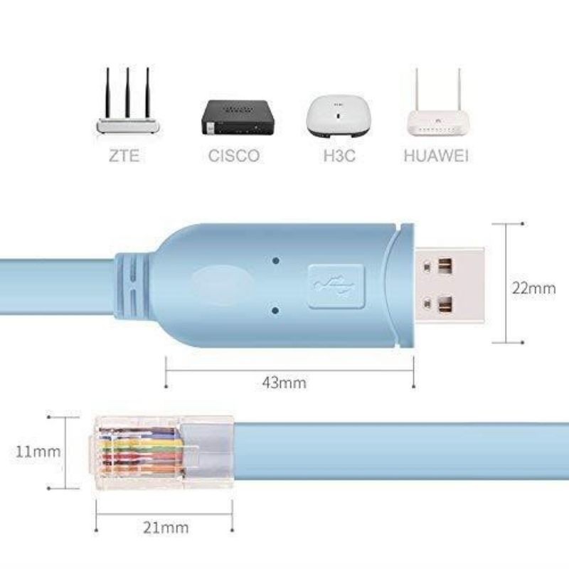 USB Serial RS232 to RJ45 Console Rollover Cable For Cisco Routers 1M 1