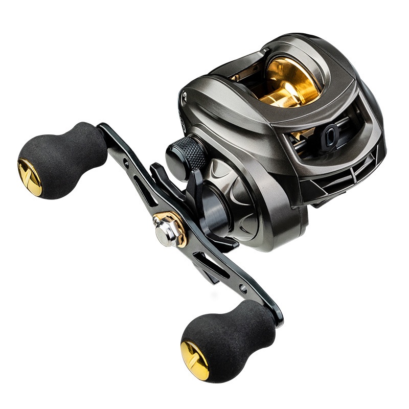 Baitcaster Reel with Oversized Handle Golden Right Hand Fishing