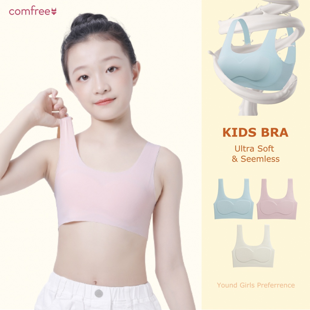 [🇲🇾Ready Stock] Comfree Ice Silk Young Kids Girl Seamless Latex Bra Top ...