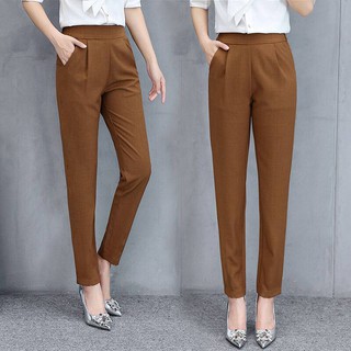 Women Stretchable Slim Fit Pants LONG PANT Plus Size High Waist Mid Waist  Long Trousers Office Pants