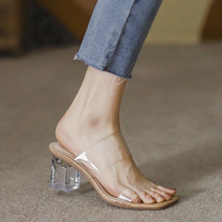 Transparent mid clearance heel shoes