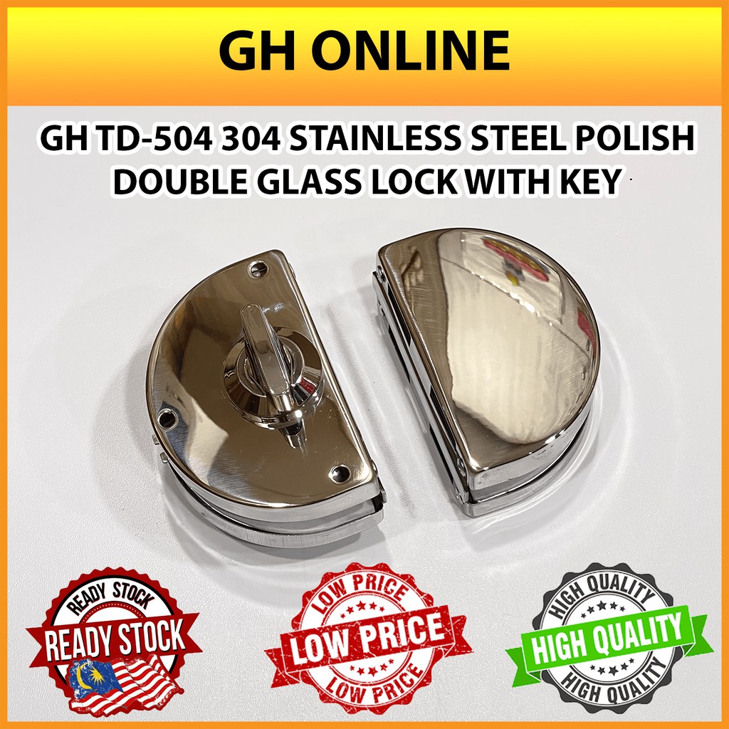 GLASS DOOR LOCK WITH KEY GH TD-504 304 STAINLESS STEEL POLISH DOUBLE ...