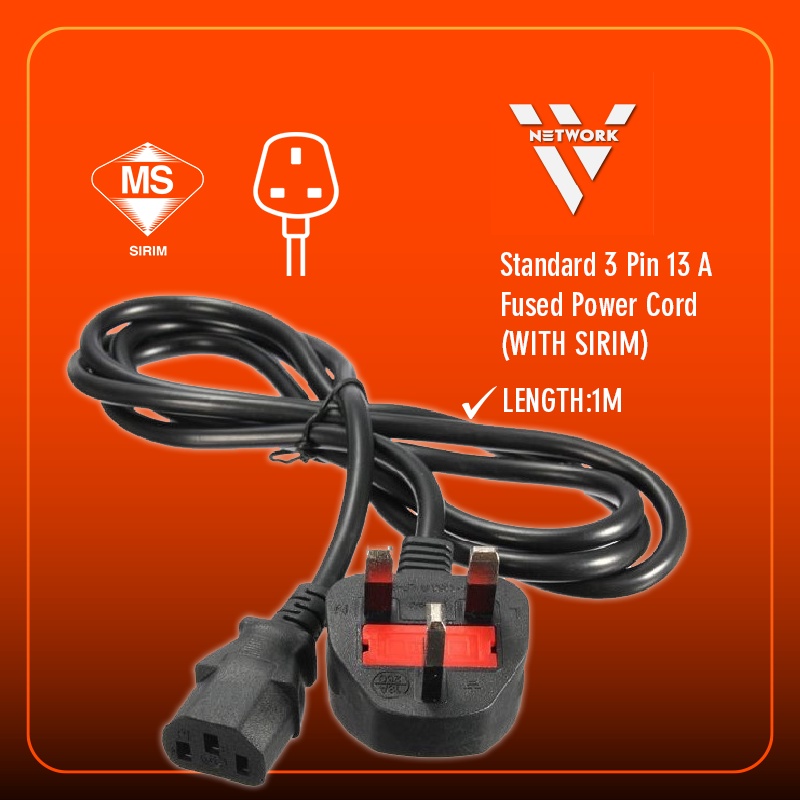 IV Network 🔥READY STOCK🔥Standard 3 Pin 13A Fused Power Cord ( With