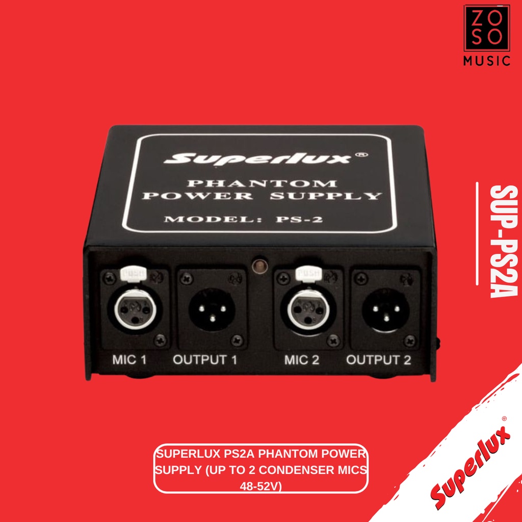 SUPERLUX PS2A PHANTOM POWER SUPPLY (UP TO 2 CONDENSER MICS 4852V