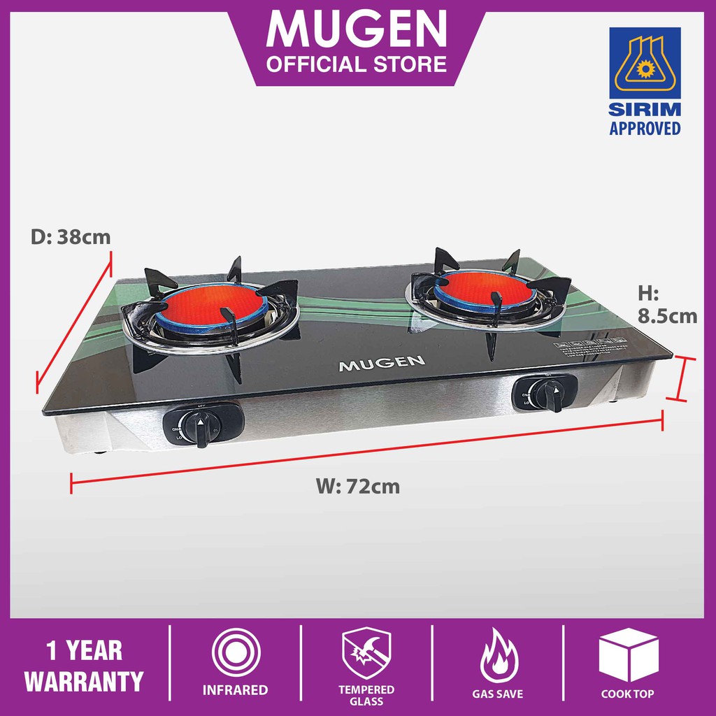Mugen Glass Top Infrared Gas Stove, Gas Cooker, Double Gas Stove