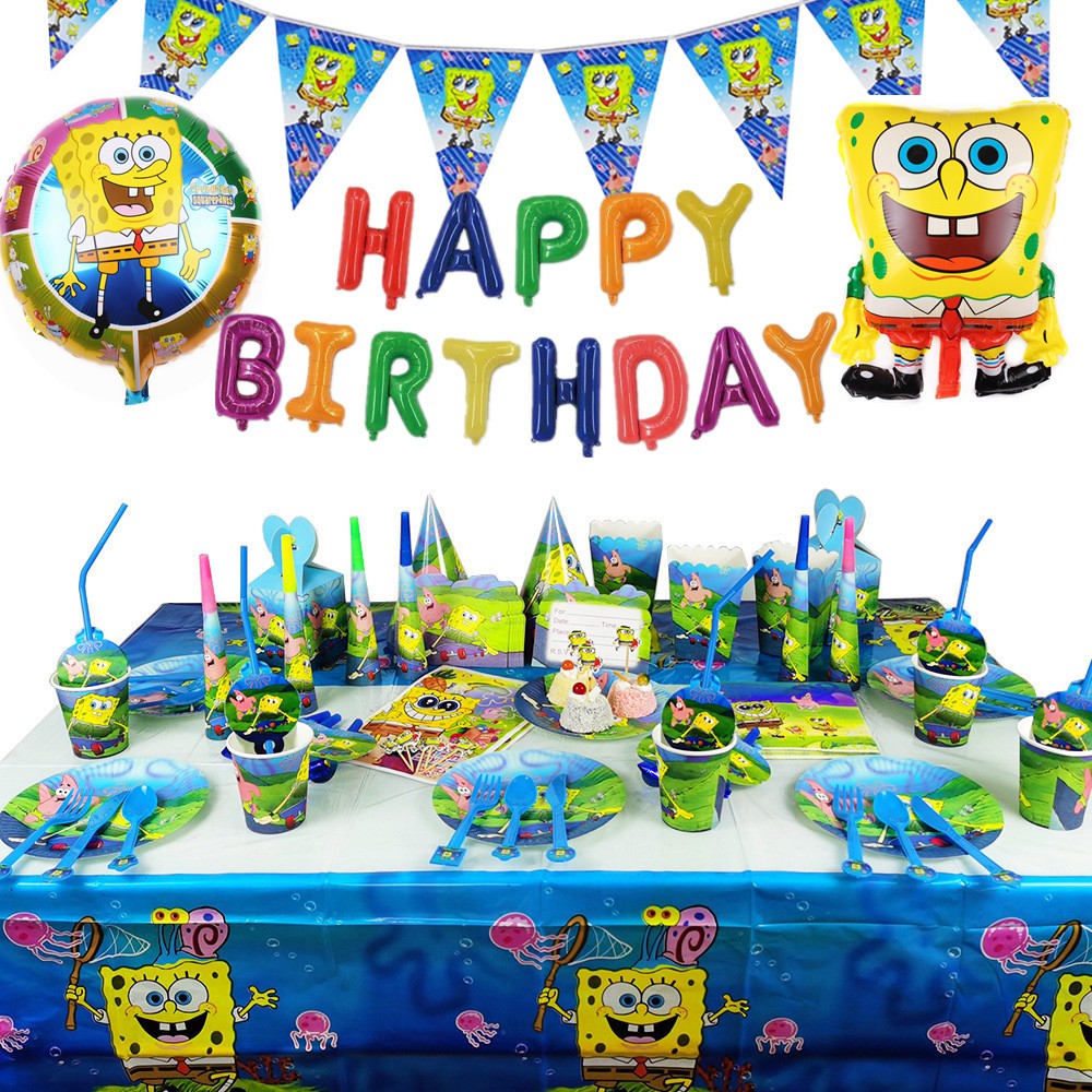 SpongeBob Patrick Theme Party Tableware Set Disposable Tablecloth Paper ...