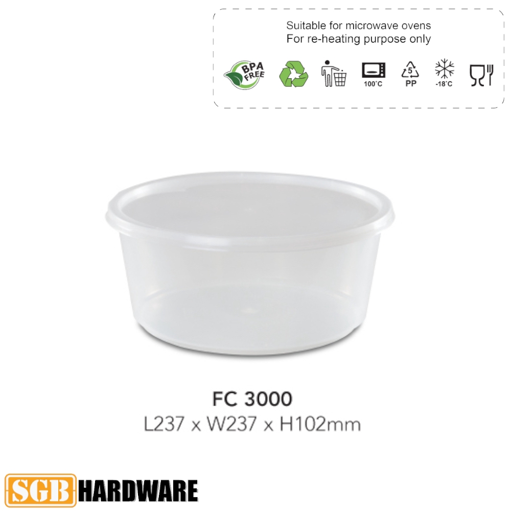 Felton Disposable Microwave Round Food Container FC 3000 (3000mL x 30 ...